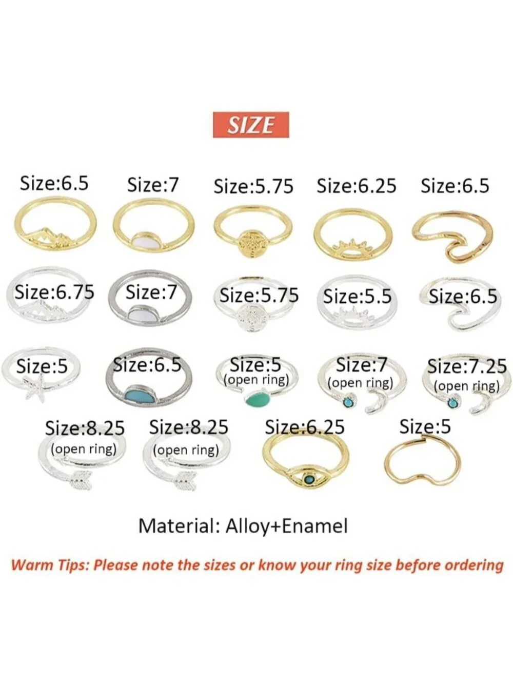 Women's Silver&Gold Zinc Silver Star Moon Vintage Stack able Knuckle Ring Set